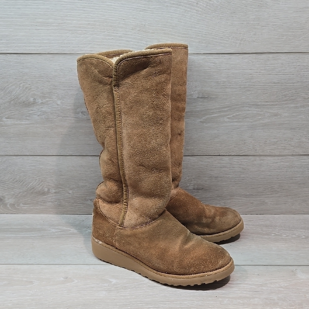 Ugg Australia Women's Tall Wedge Riding Suede Sheepskin Boots Shoes Sz 6